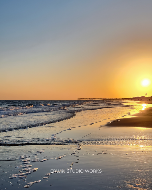 Golden sunset beach photography in Oak Island, NC. 